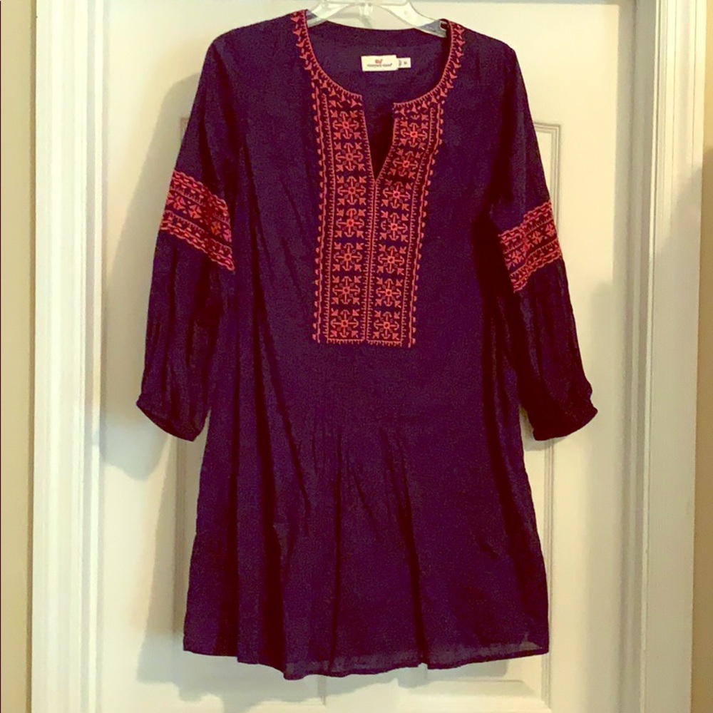 Vineyard Vines Navy Blue Coral Embroidered Dress